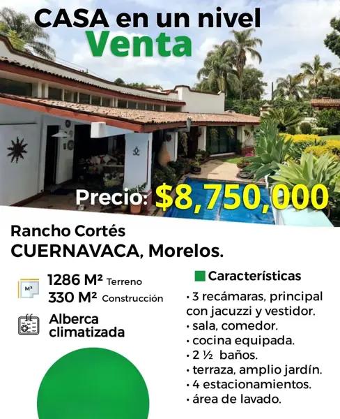 Casa en venta en Rancho Cortes, Cuernavaca, Morelos