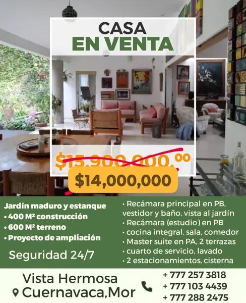 Casa en venta en Vista Hermosa, Cuernavaca, Morelos