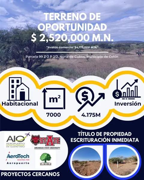 Terreno en venta en Purísima de Cubos (La Purísima), Colón, Querétaro