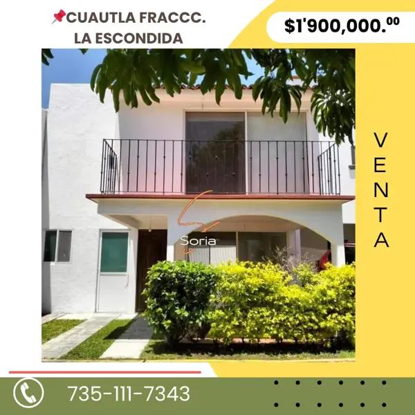 Casa en venta en La Escondida, Cuautla, Morelos