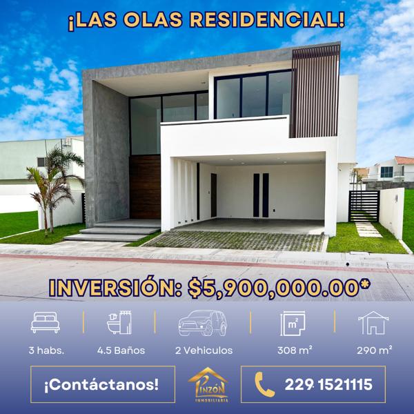 Casa en venta en Las Olas Residencial, Alvarado, Veracruz de Ignacio de la Llave