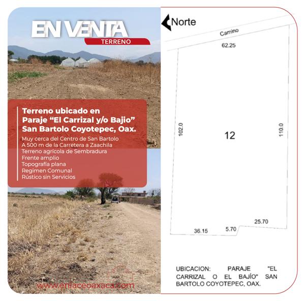 Terreno en venta en San Bartolo Coyotepec, San Bartolo Coyotepec, Oaxaca