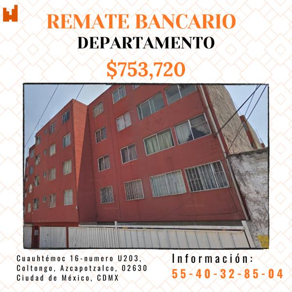 Departamento en remate en Coltongo, Azcapotzalco, Ciudad de México