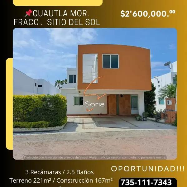 Casa en venta en Sitio del Sol, Cuautla, Morelos