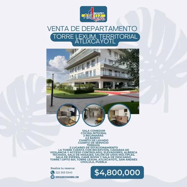 Departamento en venta en Reserva Territorial Atlixcayotl, San Andrés Cholula, Puebla