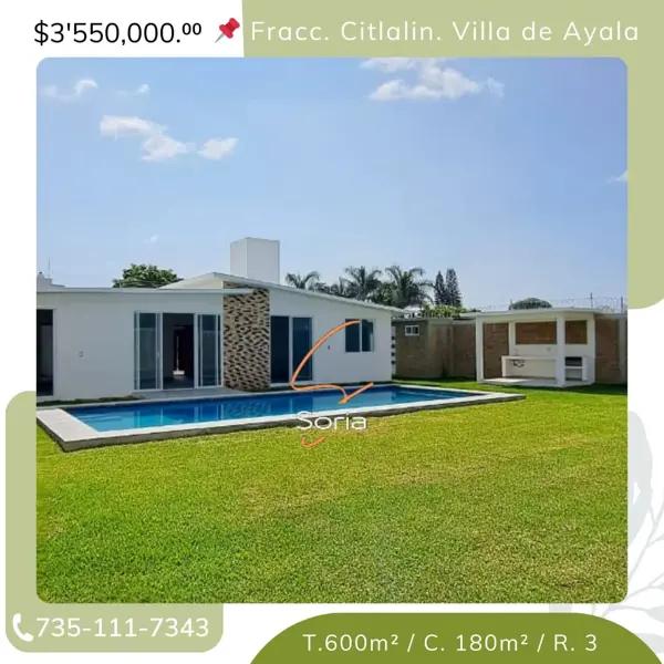 Casa en venta en Citlalin, Ayala, Morelos