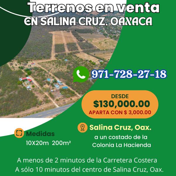 Terreno en venta en La Hacienda (Palo Grande), Salina Cruz, Oaxaca