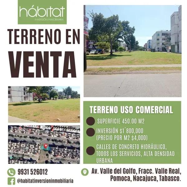 Terreno en venta en Pomoca Valle Real, Nacajuca, Tabasco