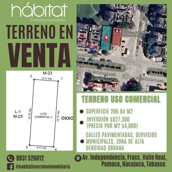 Terreno en venta en Pomoca Valle Real, Nacajuca, Tabasco