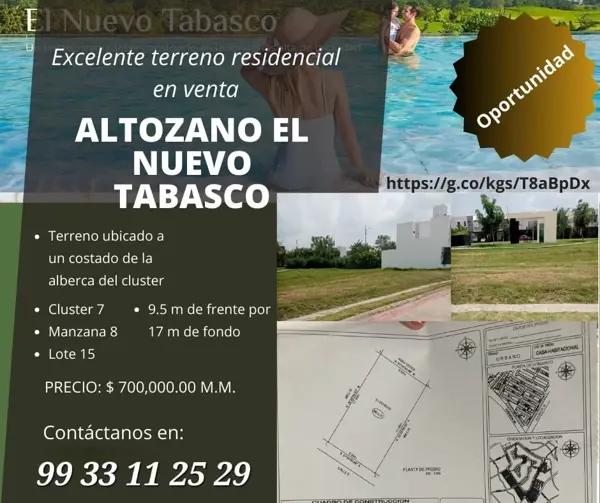 Terreno en venta en Altozano, Centro, Tabasco