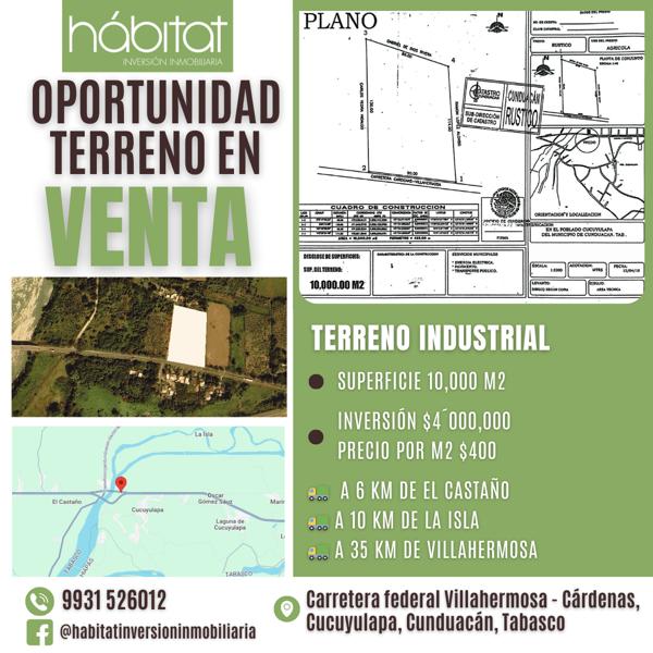 Terreno en venta en Cucuyulapa, Cunduacán, Tabasco