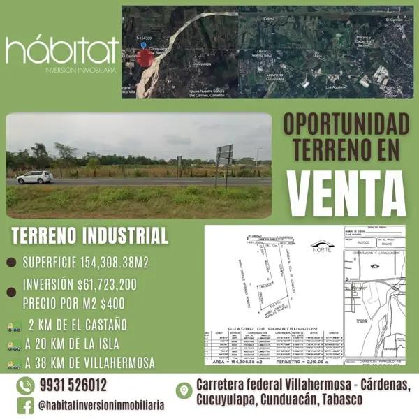 Terreno en venta en Cucuyulapa 2da. Sección (Puente Samaria), Cunduacán, Tabasco