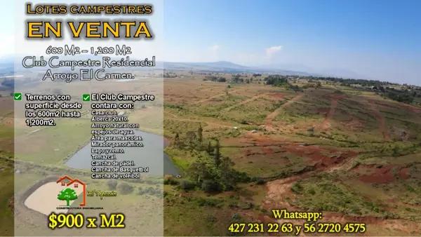 Club Campestre Residencial Arroyo El Carmen, Amealco. Lotes Campestres en Venta