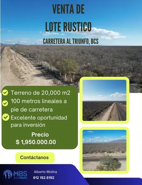 Venta de Terreno Rústico en Carretera al Triunfo, La Paz, Baja California Sur