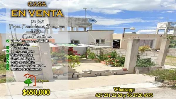 Fraccionamiento Fundadores, San Juan del Rio. Casa en venta apta para cualquier crédito.