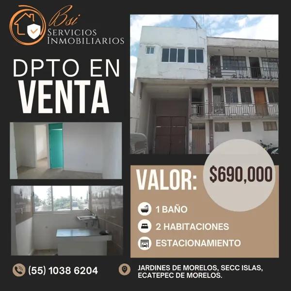 Se Vende Departamento en Jardines de Morelos Secc. Islas Ecatepec de Morelos.