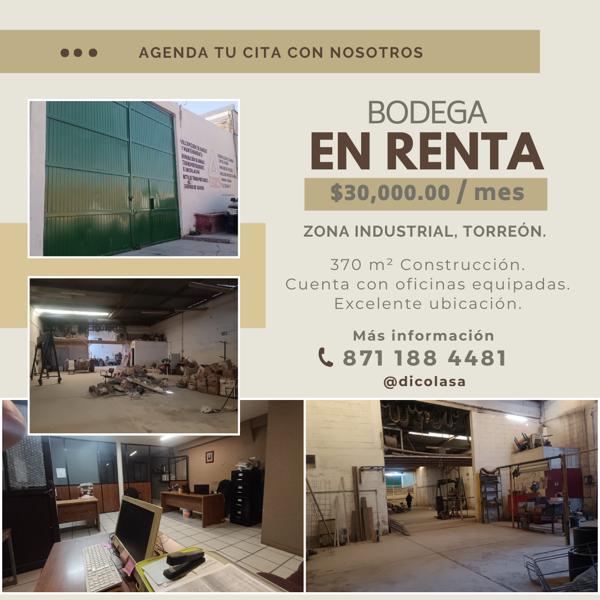 Bodega en Renta en Torreón, Ciudad Industrial.
