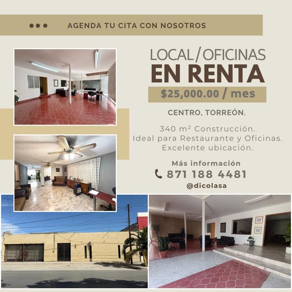 Local Comercial / Oficinas en Renta en Torreón Centro.