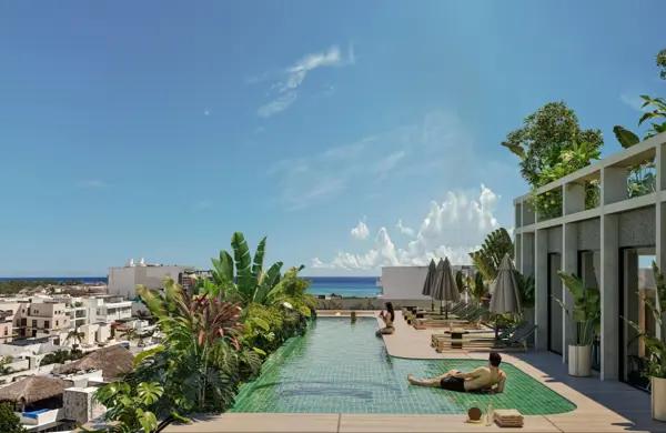 Departamento con vista al mar desde rooftop en venta, Centro, Playa del Carmen